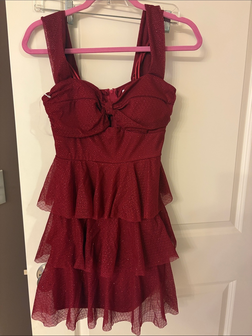 Honey and Rosie Red Glitter Tiered Mini Dress